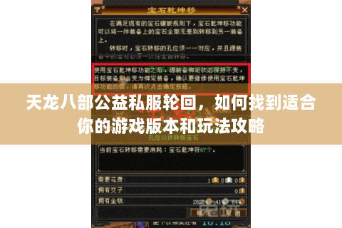 天龙八部公益私服轮回，如何找到适合你的游戏版本和玩法攻略