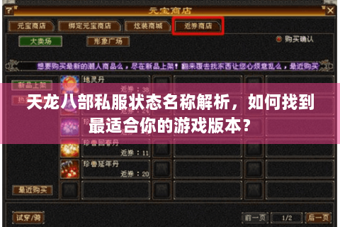 天龙八部私服状态名称解析，如何找到最适合你的游戏版本？