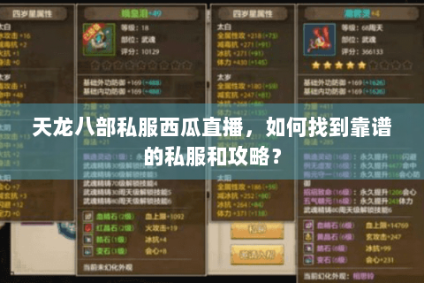 天龙八部私服西瓜直播，如何找到靠谱的私服和攻略？
