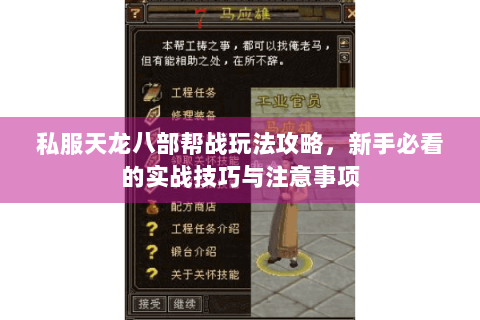 私服天龙八部帮战玩法攻略，新手必看的实战技巧与注意事项